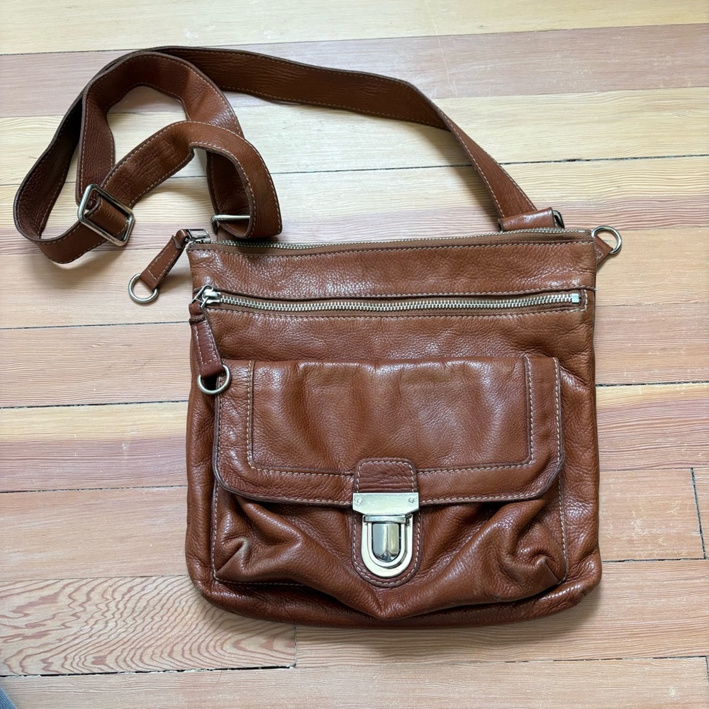 Roots Brown Leather Crossbody Bag